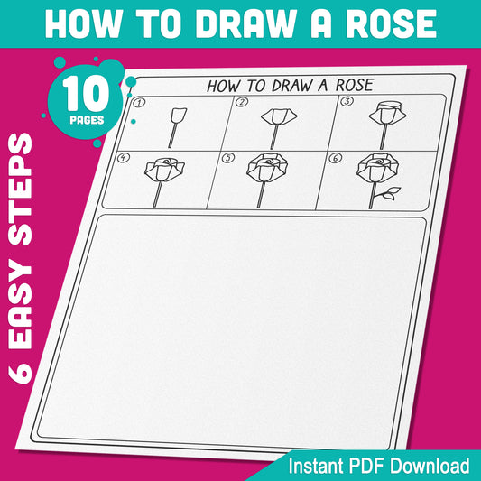 Learn to Draw Roses: 5 Step-by-Step Tutorials and 5 Coloring Pages, Easy Art Activity for Kids, Perfect for Budding Artists, Instant PDF Download