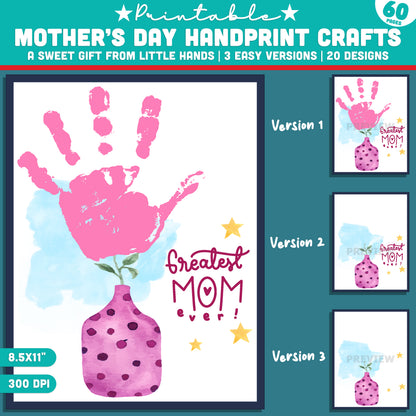 Mother’s Day Handprint Craft for Kids – Bloom Flower Pot Art, Printable Keepsake Gift from Kids, Classroom Craft for Mom, Nana, Grandma, 20 Templates