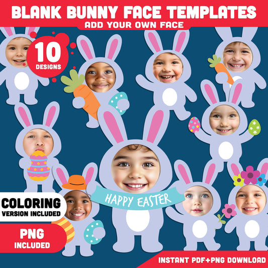 Blank Bunny Face Templates, Easter Add Your Own Face Craft, Coloring Version Included, Bulletin Board Bunny Body, PDF PNG Download