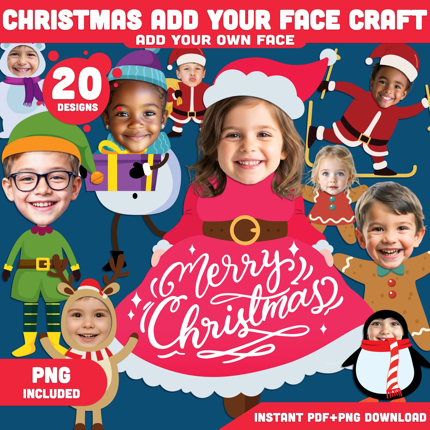 Christmas Add Your Face Crafts – Fun Holiday Printable Body Templates, 20 Designs, High-Resolution PDF + PNG Files for Parties, Class Projects, and Home Crafting