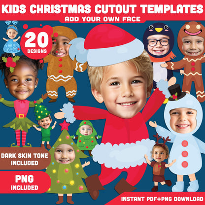 Kids Christmas Cutout Templates – Christmas Body Clipart Templates, 20 unique designs Light + Dark Skin Tone, PDF + PNG for School Arts, Home Crafts & Holiday Displays
