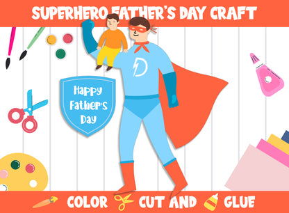 Superhero Father's Day Craft Activity - Color, Cut, and Glue for PreK to 2nd Grade, PDF File, Instant Download