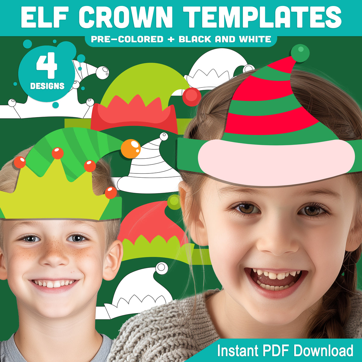 Elf Crown Templates, Christmas Coloring and Cutting Activity