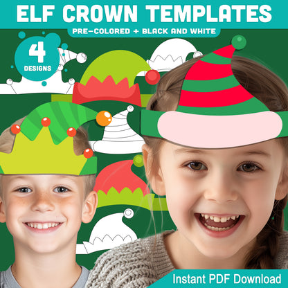 Elf Crown Templates, Christmas Coloring and Cutting Activity