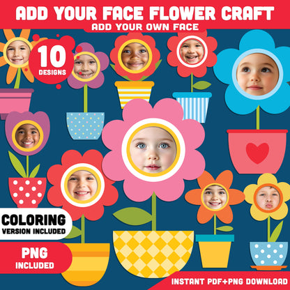 Spring Flower Add Your Face Craft, Printable Flower Body Templates, Photo Insert Craft Activity, 10 Designs, Coloring Version Included, Spring Bulletin Board