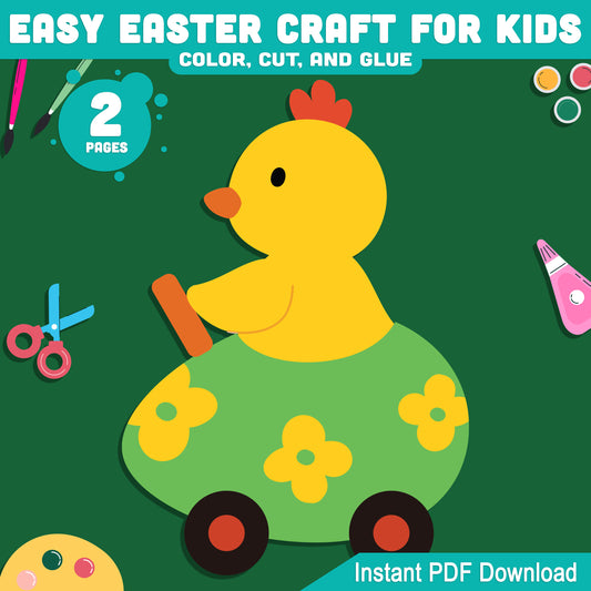 Easy Easter Chick Craft for Kids, Printable Easter Craft Activity, Spring Art Project, Bulletin Board Display, Pre-Colored and Black & White PDF