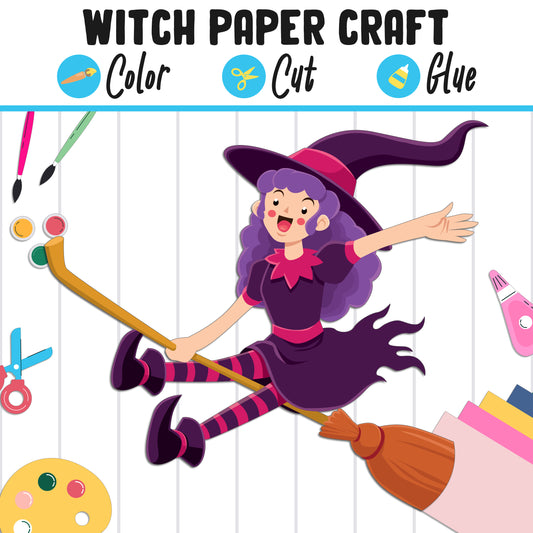 Witch Paper Craft for Kids: Color, Cut, and Glue, a Fun Activity for K to 2nd Grade, PDF Instant Download