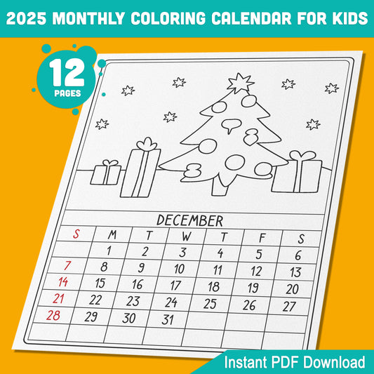 Interactive 2025 Calendar Coloring Activity: Learn and Color Each Month, Perfect for Kids’ Education and Fun, Instant PDF Download