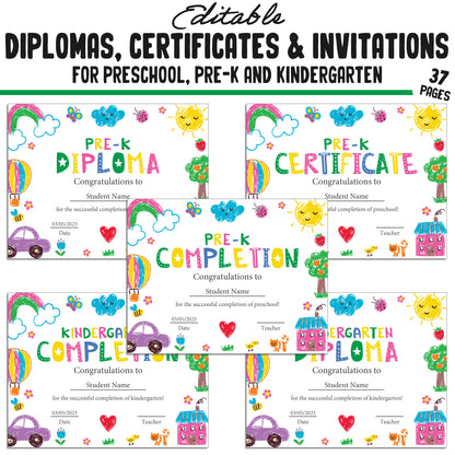 37 Customizable Kids' Drawing Pencil-Themed Pre-K, Kindergarten, and Preschool Diplomas, Certificates, and Invitation Templates (PDF)