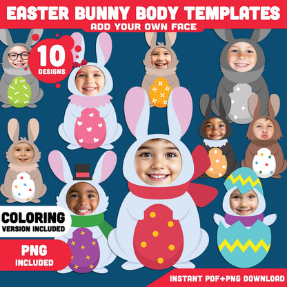 Easter Bunny Face Insert Templates | Easter Bunny Body Templates – Spring Add Your Own Face Craft for Kids, Coloring Version Included