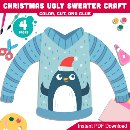 Christmas Craft Template: Create Ugly Sweaters with Color, Cut, and Glue Activity for Kids in PreK-2nd Grade, Easy PDF Download Today!