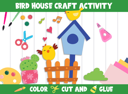 Bird House - Spring Craft Activity : Color, Cut, and Glue for PreK to 2nd Grade, PDF File, Instant Download