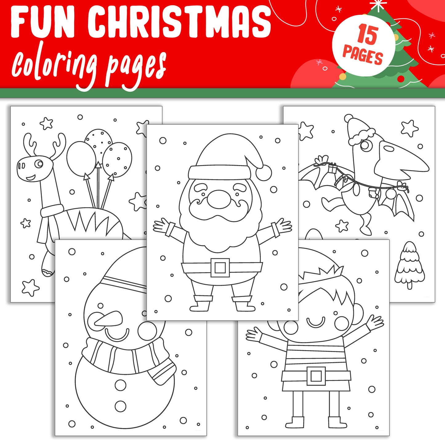 Fun Merry Christmas Coloring Pages: 15 High-Resolution Holiday Designs, Instant PDF Download