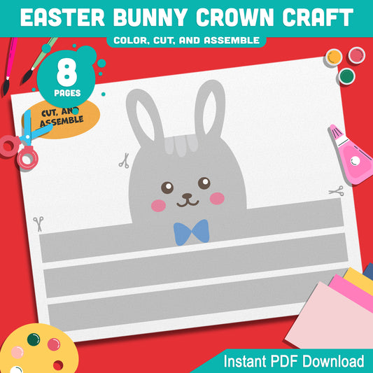 Easter Bunny Crown Craft! Create Adorable Hats and Headbands with 4 Printable Templates for Coloring and Assembling – Perfect for Easter Fun, PDF Download