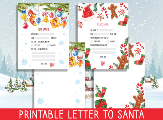 Whimsical Wishes: Fillable & Blank Letter to Santa Prints - Capture Festive Dreams in Style, PDF File, Instant Download