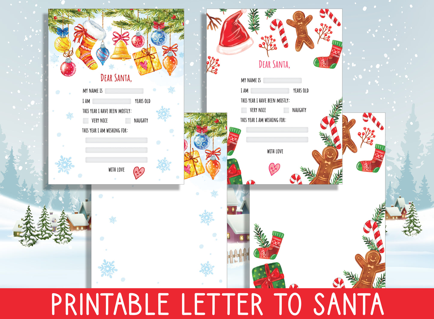 Whimsical Wishes: Fillable & Blank Letter to Santa Prints - Capture Festive Dreams in Style, PDF File, Instant Download