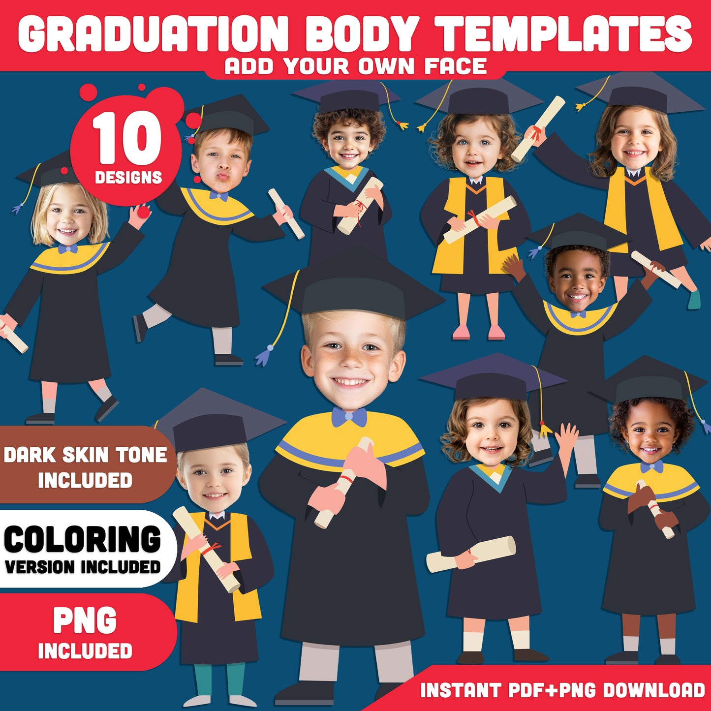 Graduation Ceremony Templates, Kids Graduation Photo Craft, Add Your Own Face Graduation Craft Activity, Classroom Bulletin Board, Coloring Version Included