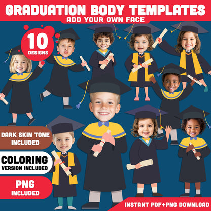 Graduation Ceremony Templates, Kids Graduation Photo Craft, Add Your Own Face Graduation Craft Activity, Classroom Bulletin Board, Coloring Version Included
