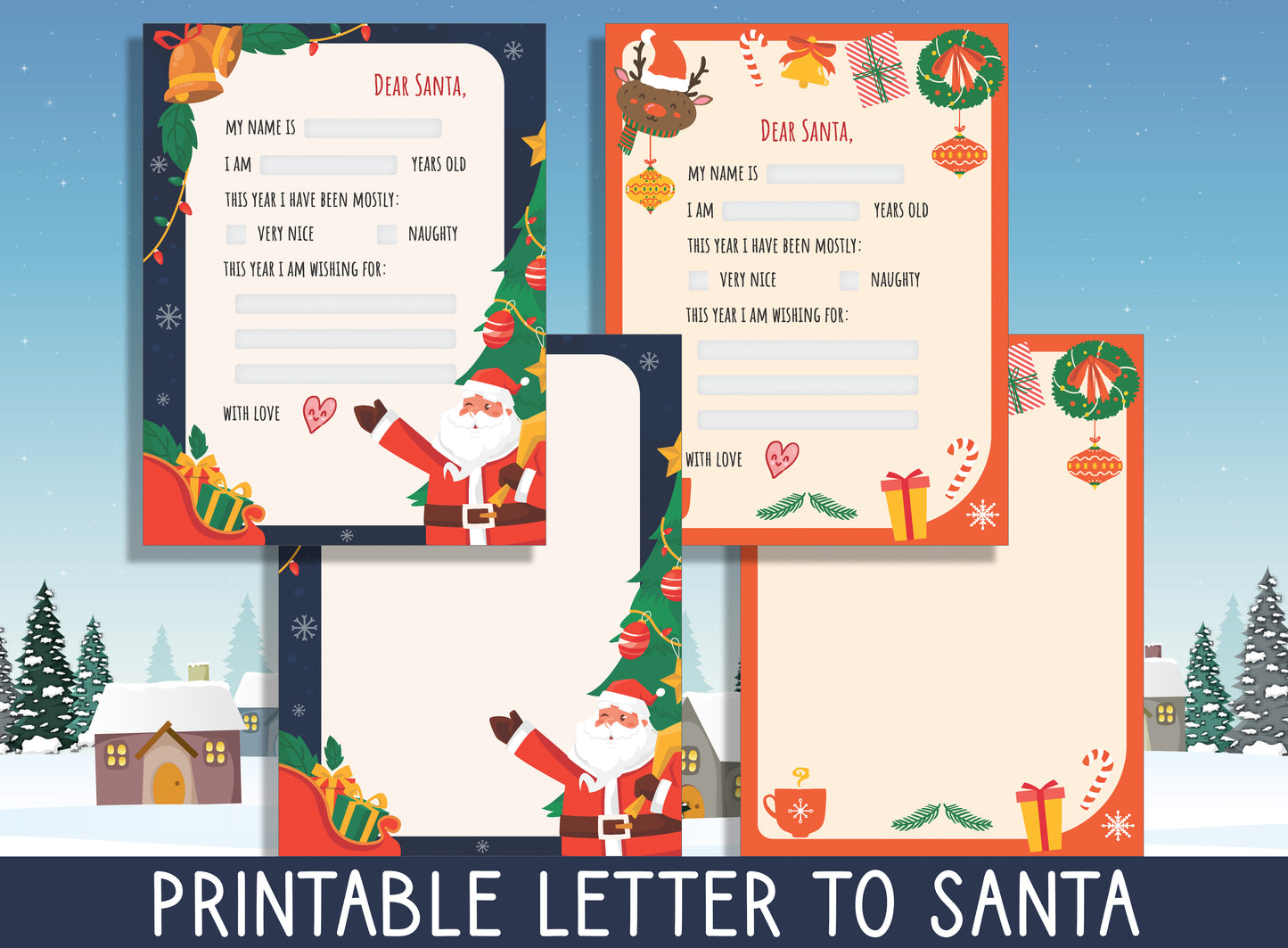 Wishful Wonder: Fillable & Blank Christmas Letter to Santa for Festive Dreams, Instant Download