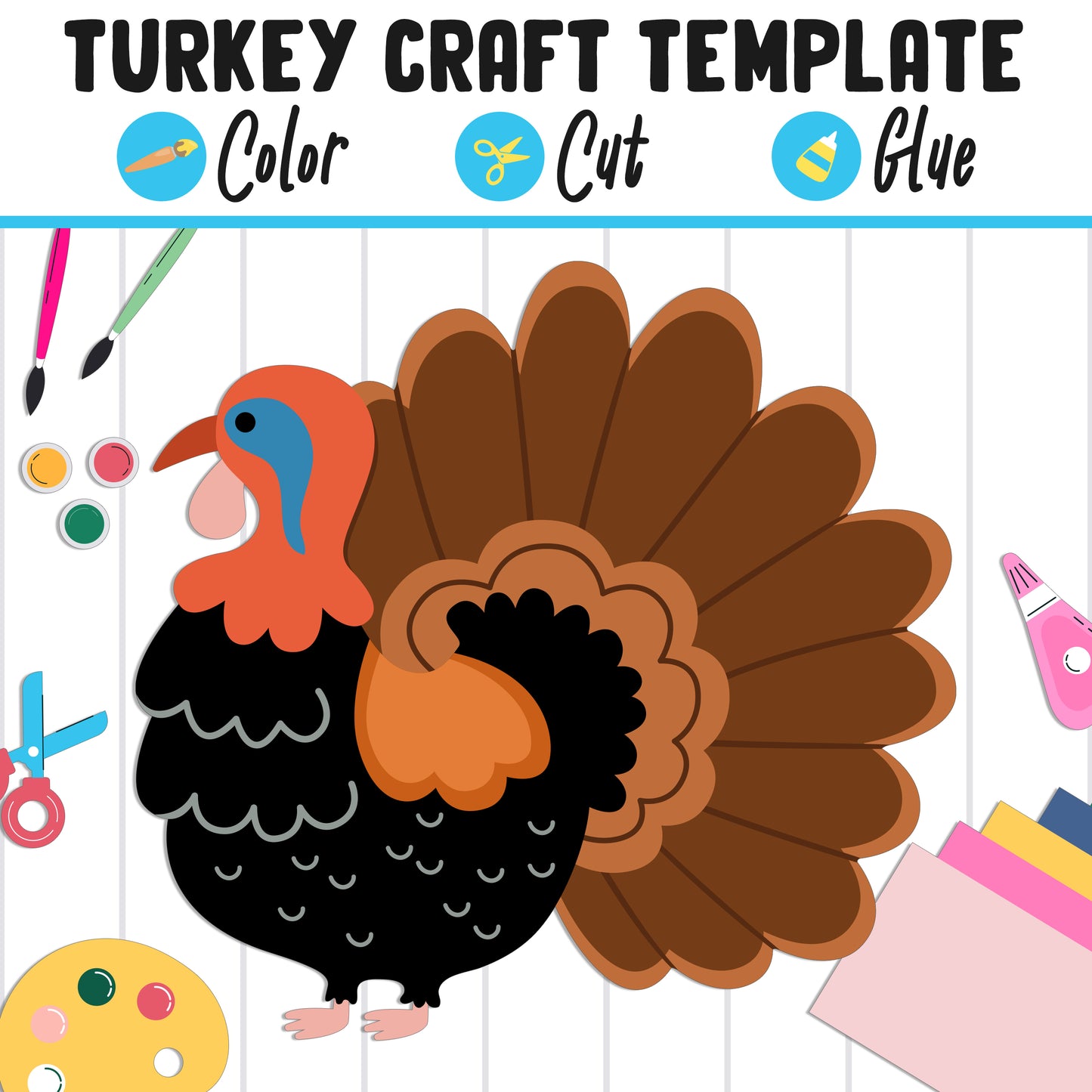 Turkey Craft Template: Perfect Thanksgiving Activity for PreK to 2nd Grade, PDF File, Instant Download