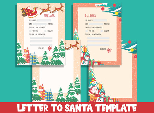 Letter to Santa Template, 2 Festive Designs for Kids' Letters, Fillable & Blank