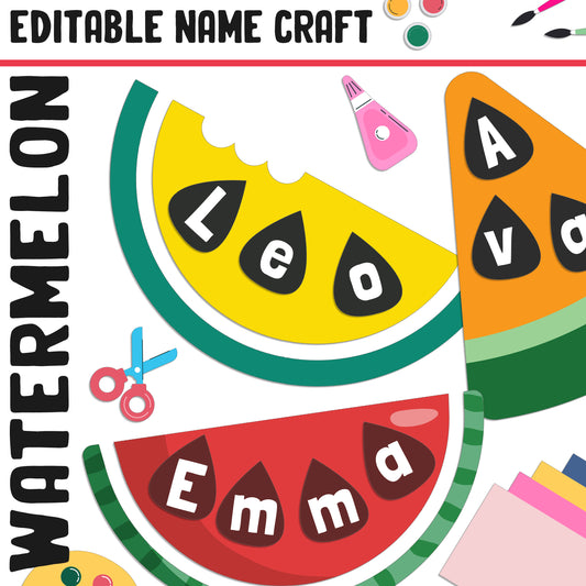 Watermelon Name Craft Activity: Summer/Back to School Bulletin Board, 40 Pages, 5 Designs, Blank & Editable, Color and Black-and-White