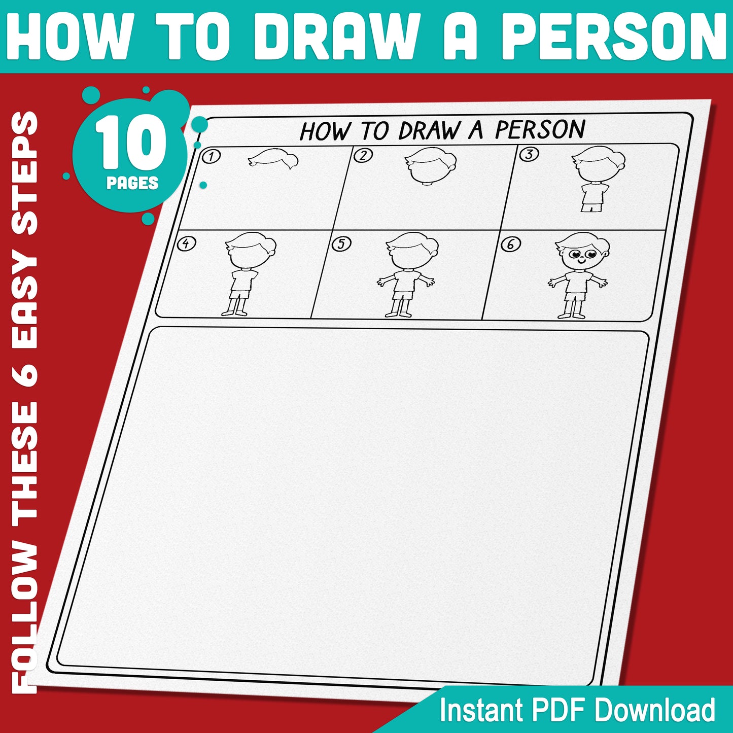 Learn How to Draw a Person for Kids: 5-Step Directed Drawing Tutorial, Includes 5 Fun Coloring Pages – Easy PDF, Instant Download