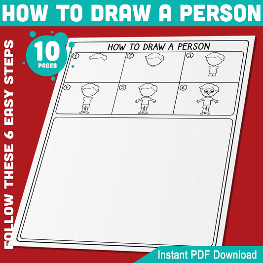 Learn How to Draw a Person for Kids: 5-Step Directed Drawing Tutorial, Includes 5 Fun Coloring Pages – Easy PDF, Instant Download