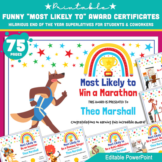 Celebrate Every Student with 75 Fun & Editable “Most Likely To” Awards – Perfect for End-of-Year Recognition!