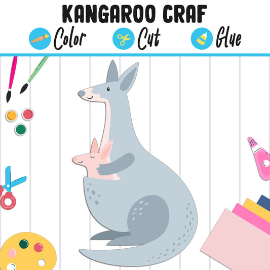 Kangaroo Craft for Kids: Color, Cut, and Glue, a Fun Activity for Pre K to 2nd Grade, PDF Instant Download