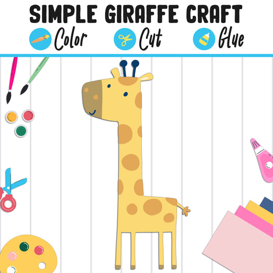Simple Giraffe Craft for Kids : Color, Cut, and Glue, a Fun Activity for Pre K to 2nd Grade, PDF Instant Download