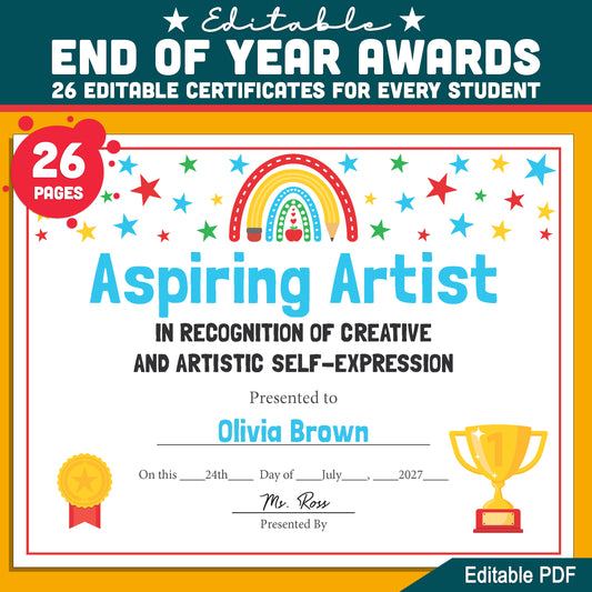 End of Year Awards Funny, Editable Certificates, 26 Printable Classroom Honors, Student Recognition Set, Lighthearted Celebration Resource