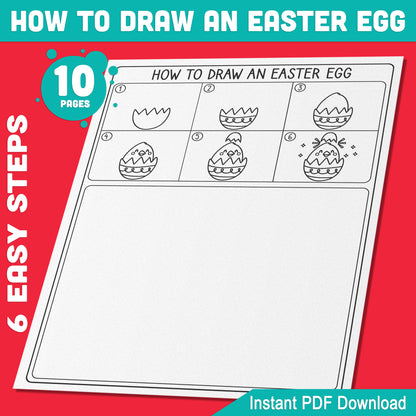 Learn to Draw Easter Eggs: 5 Pages of 6-Step Art Tutorials + 5 Festive Coloring Sheets, Creative Activity for Kids and Beginners, PDF Download