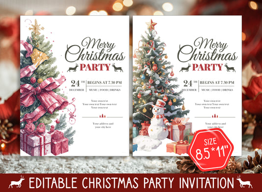 Editable Holiday Party Invitation, Choose from 2 Designs & 2 Sizes (8.5"x11" and 5"x7"), PDF File, Instant Download