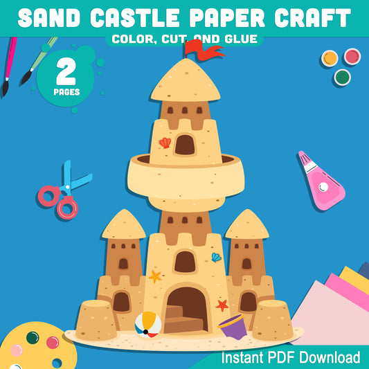 Build Your Own Sand Castle Paper Craft: Fun Summer Art Project for Kids with Color, Cut, and Glue Activities, Great for Preschool, Kindergarten, and Homeschool