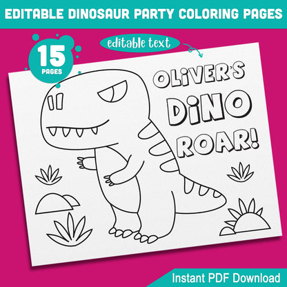 Customizable Dinosaur Birthday Coloring Pages: 15 Fun Party Printables, Perfect for Kids' Birthday Celebrations, Instant Download PDF