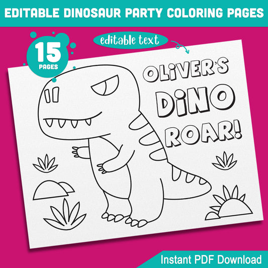 Customizable Dinosaur Birthday Coloring Pages: 15 Fun Party Printables, Perfect for Kids' Birthday Celebrations, Instant Download PDF