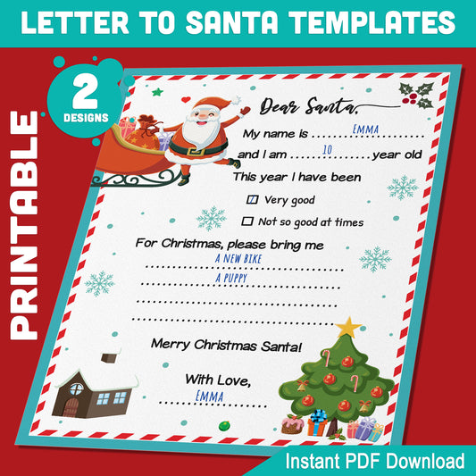 Write a Dear Santa Letter: Christmas Activity Template for Kids, 8.5x11", Fun Family Holiday Writing, PDF Download, Perfect for Boys & Girls