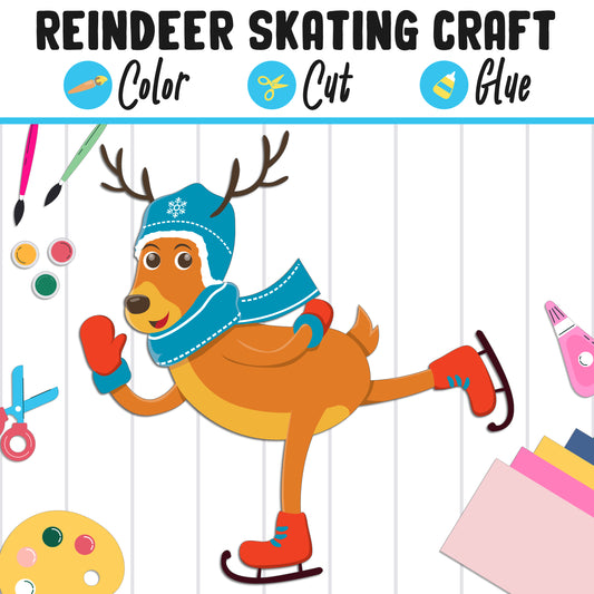 Reindeer Skating Craft : Color, Cut, and Glue, a Fun Activity for Pre K to 2nd Grade, PDF Instant Download