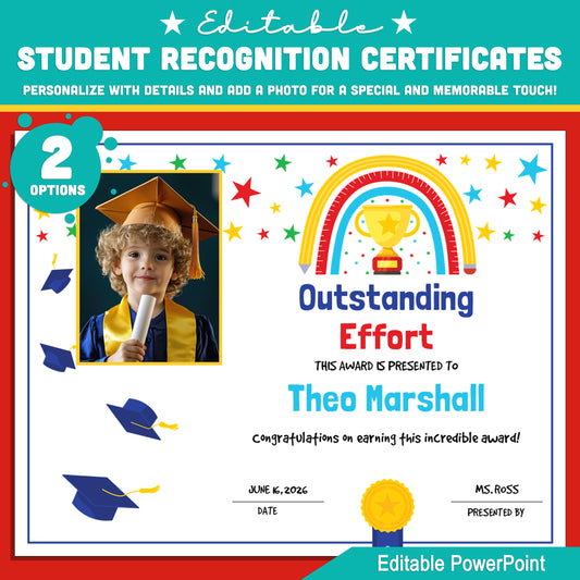 Student Recognition Certificates – End of Year Awards, Editable Class Superlatives with 2 Customizable PowerPoint Options, Instant Download