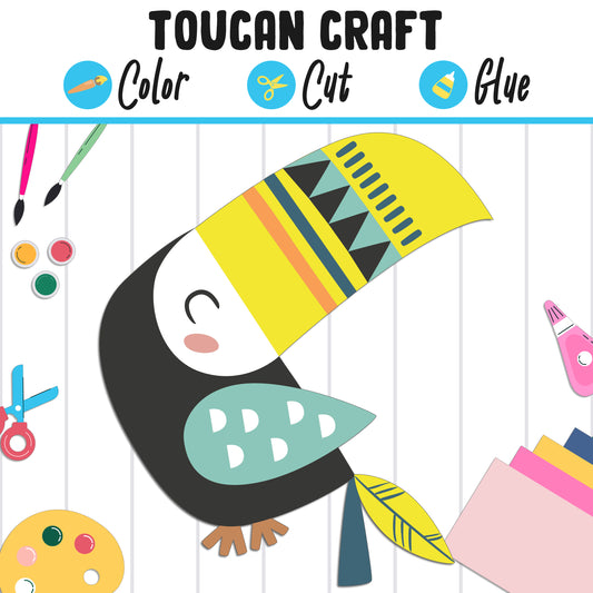 Cute Toucan Craft for Kids: Color, Cut, and Glue, a Fun Activity for Pre K to 2nd Grade, PDF Instant Download