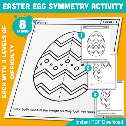 Spring Symmetry Drawing Activity: 24 Pages Featuring 8 Easter Egg Designs in 3 Skill Levels, Great for Art, Creativity, and Seasonal Fun