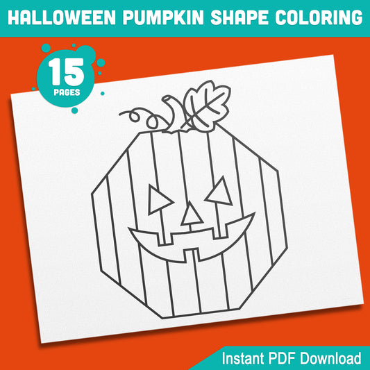 Halloween Pumpkin Shape Coloring Pages: 15 Fun Pages for 2D Shape Recognition, Featuring Spookley – Perfect for Kids’ Learning, PDF Instant Download