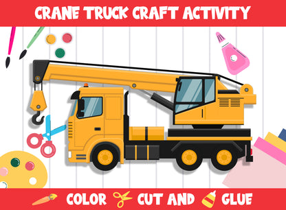 Construction Vehicle Craft Activity - Crane Truck : Color, Cut, and Glue for PreK to 2nd Grade, PDF File, Instant Download