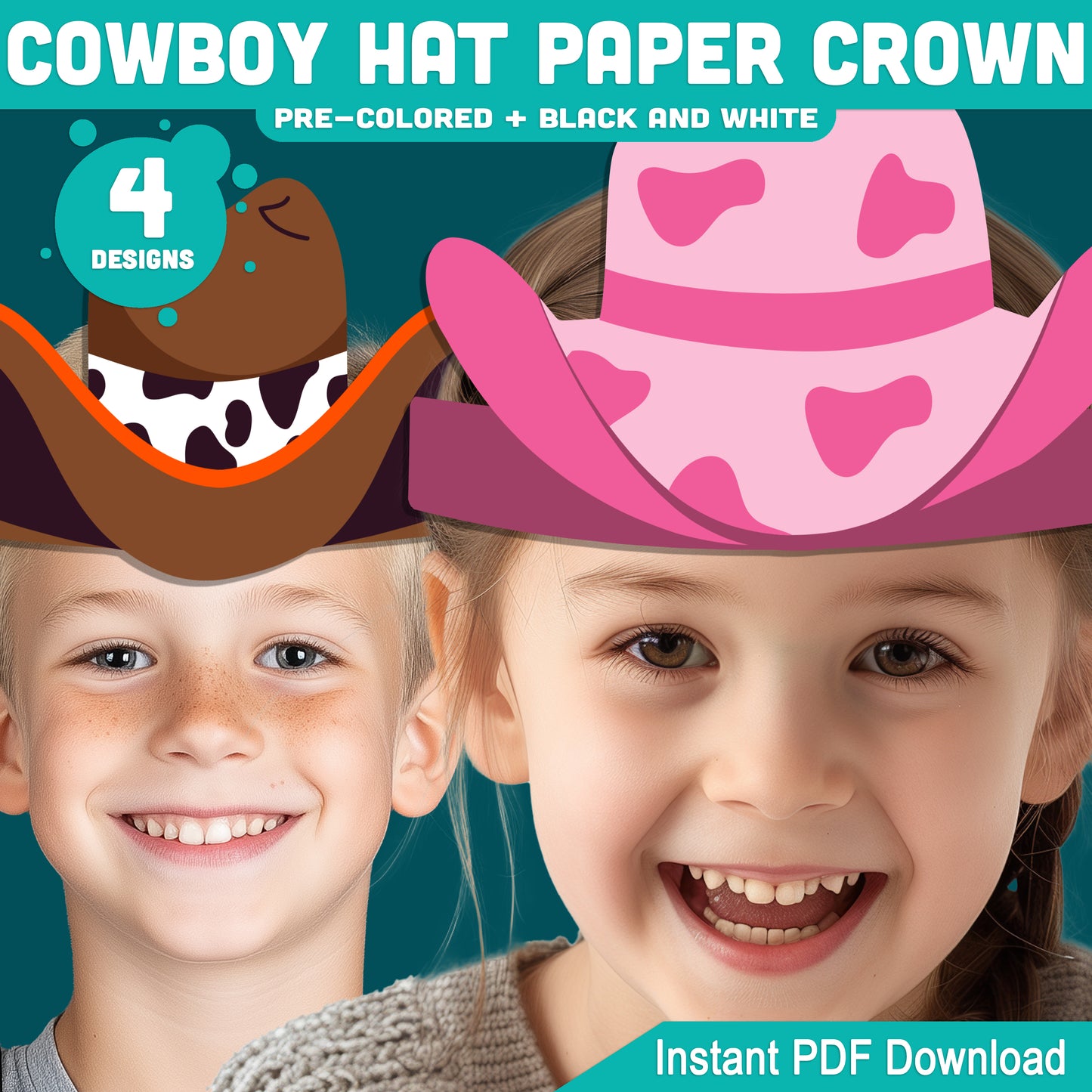 Cowboy Hat Paper Crown Template, Wild West Headband Craft, Western Dress Up for Cowgirl & Cowboy, Back to School Printable