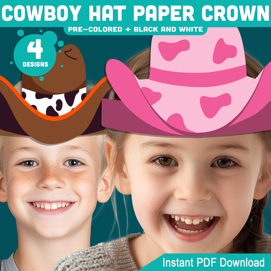 Cowboy Hat Paper Crown Template, Wild West Headband Craft, Western Dress Up for Cowgirl & Cowboy, Back to School Printable