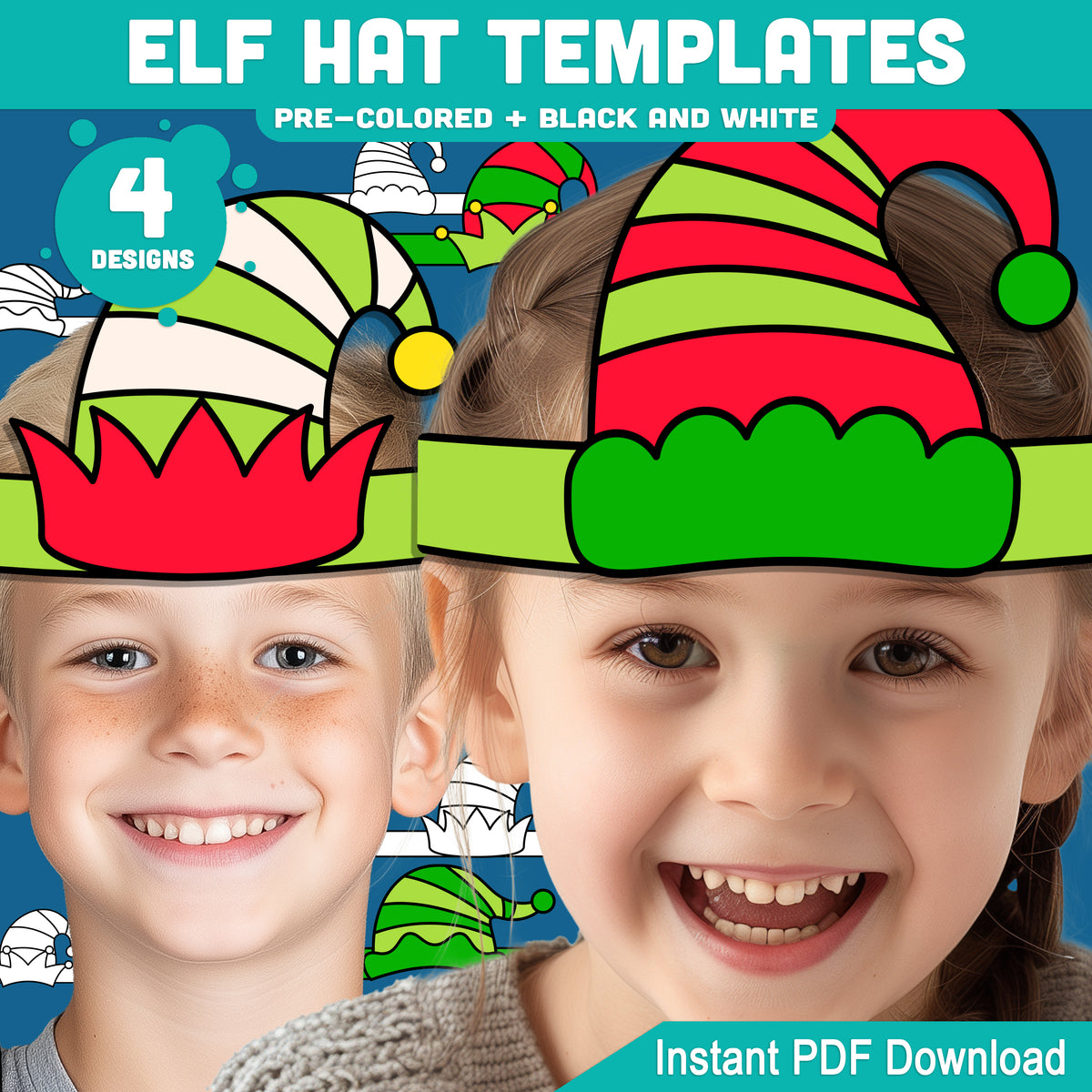 Elf Hat Templates, Coloring Craft and Printable Paper Headwear
