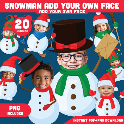 Snowman Add Your Own Face Winter Craft Templates, 20 Designs, High-resolution PDF + PNG Files, Fun Holiday Activity for School, Home, and Winter Events