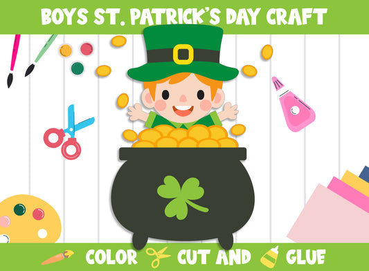 Boys St. Patrick's Day Craft Activity : Color, Cut, and Glue for PreK to 2nd Grade, PDF File, Instant Download