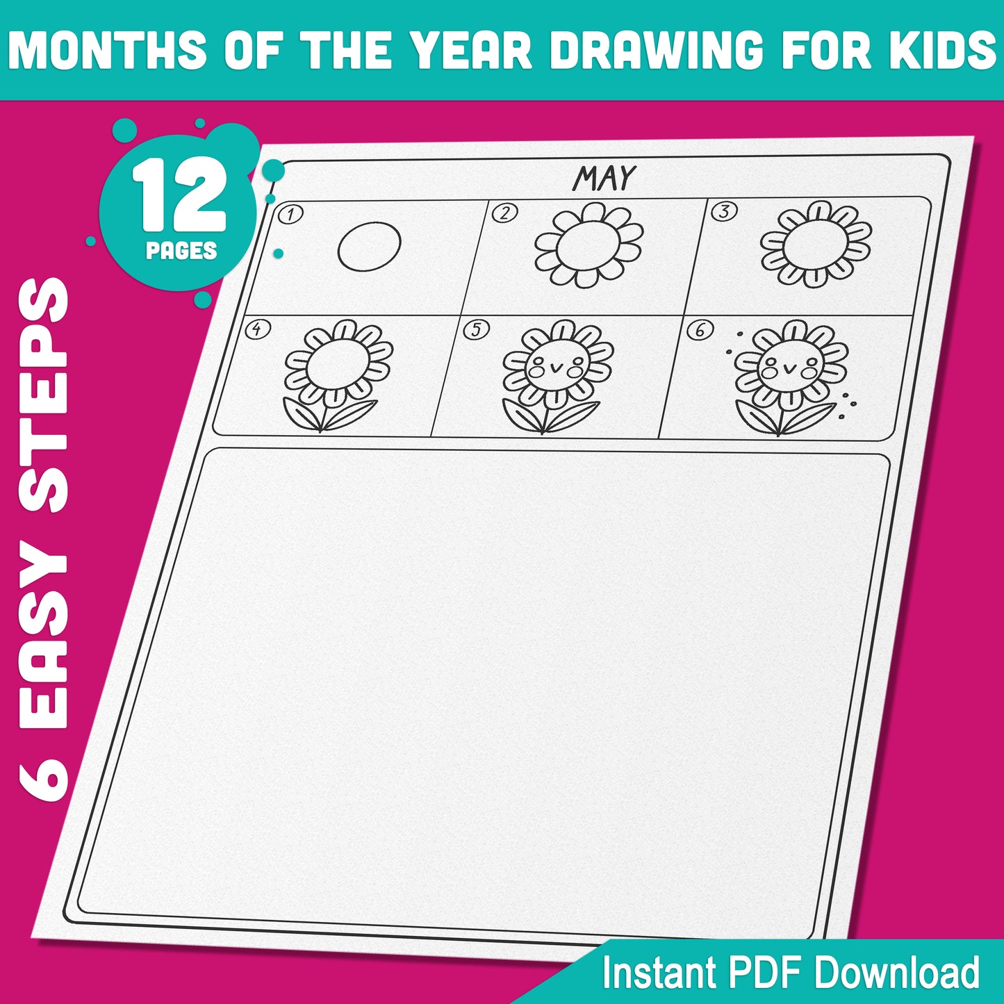 12-Month Step-by-Step Drawing Guides for Kids: Easy How to Draw Tutorials Featuring Monthly Themes, Fun and Creative, PDF Instant Download